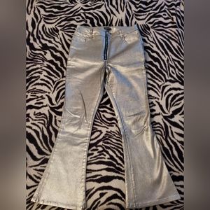 Current Mood Silver Metallic Zip Pants- Dolls Kill